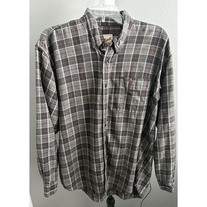 Woolrich Men's Button-Down Flannel Shirt Long Sleeve Gray Red Plaid Size XL